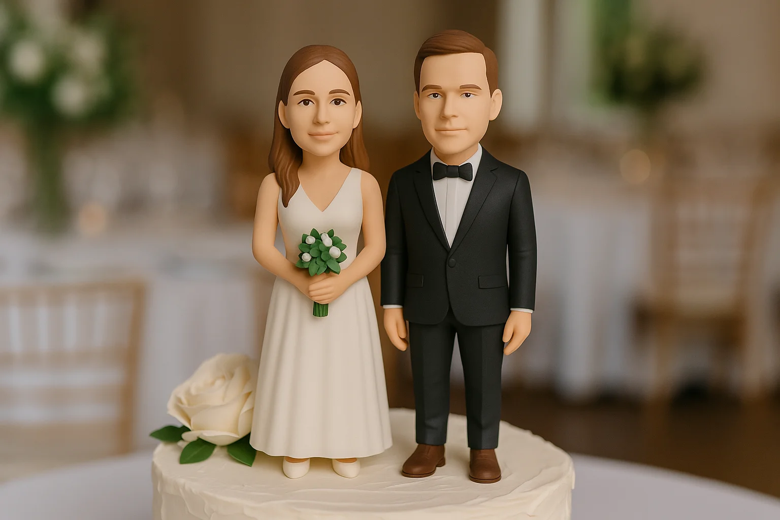 3D printet bryllupsfigur af brudepar i PLA på bryllupskage