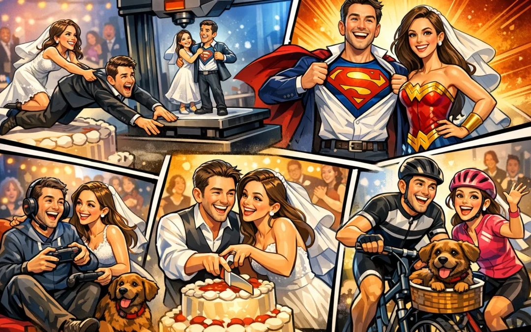 Sjov topfigur bryllupskage – skab grin og glæde på dagen i 3D